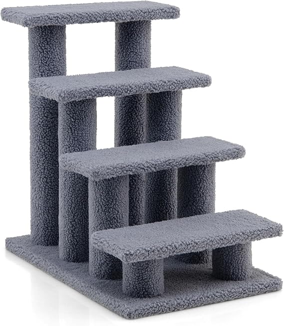 DREAMADE 4-Step Cat Stairs with Upholstered Pet Ladder for Elevated Beds, Sofas & Windows, Multi-Tier Cat Tree for Small and Senior Pets to Climb and Play (Grey)