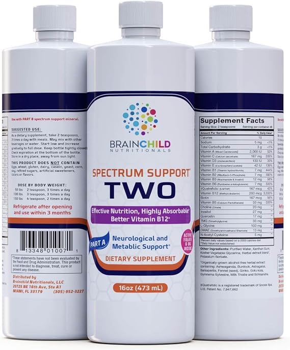 BrainChild Nutritionals Spectrum Support II P5P Vitamins Liquid Supplement for Autism - Bioavailable B6 (P-5-P) with Herbs for Kids & Adults on the Spectrum, Gluten-Free - Unflavored 16oz