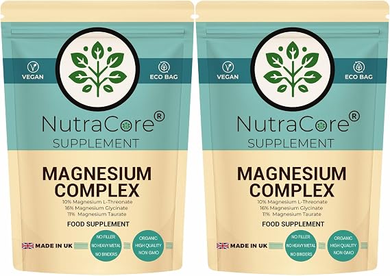 Magnesium Complex 750mg – Magnesium Glycinate, Taurate & L-Threonate – High Absorption Magnesium – Supports Muscles, Energy & Nervous System–Vegan, Non-GMO-UK Made – NutraCore (180 Caps)