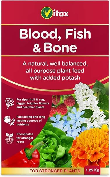 Blood Fish & Bone Fertilizer – Organic Multi-Purpose Plant Food for Vegetables, Fruits & Flowers – Promotes Healthy Growth, Vibrant Flowers, Better Ripening (1.25kg)