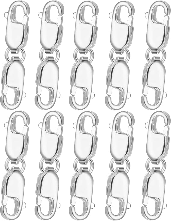 Clysoru Double Lobster Clasps and Closures Grade A 316 Stainless Steel Lobster Claw Clasps Gold and Silver for Necklace Bracelet Jewelry Making DIY Craft Made in Italy.