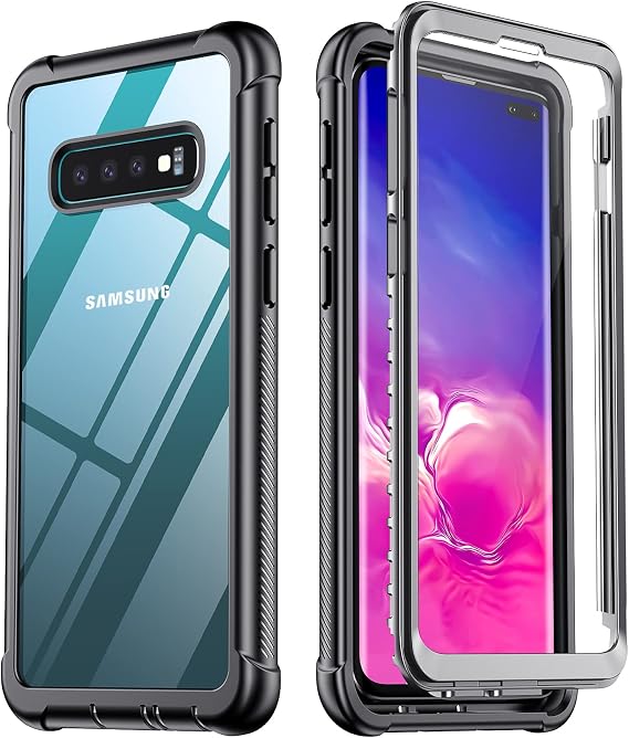 Samsung Galaxy S10 Plus Case, Built-in Screen Protector with Fingerprint Hole Full Body Protect Support Wireless Charging,Heavy Duty Dropproof Case for Samsung Galaxy S10 Plus 6.4 inch (Black)