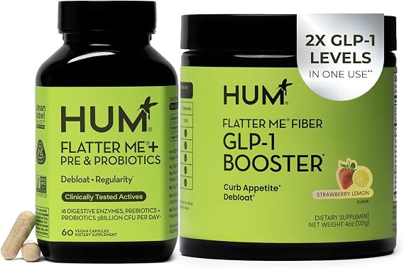 HUM Flatter Me Fiber Supplement & Flatter Me Plus Prebiotics & Probiotics