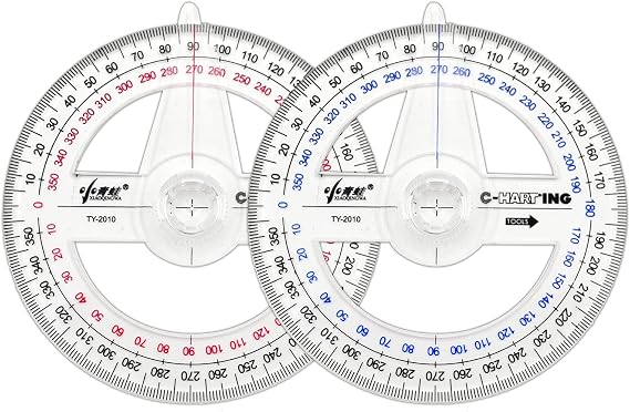 360 Protractor Pack of 2 Protactors Plastic Protractor Math Protractors Clear Protractor Ruler Drafting Tools Circle Protractor for Geometry