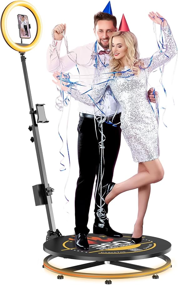 360 Photo Booth Machine for Party, Selfie Photobooth with Ring Light, 360 Auto-Rotating Video Recording Booth, APP Remote with Chacktok VIP, for 1 People, 22.5inch with Honeycomb Box