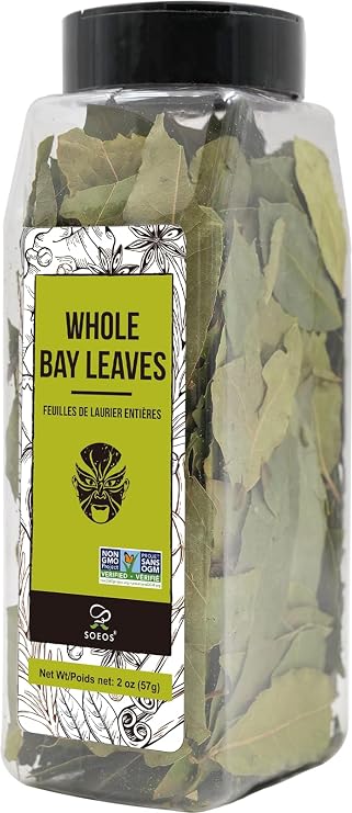 Soeos Bay Leaves Whole, 2 oz(57g), Non-GMO Verified | Dried Bay Leaf, Laurel Herbs for Cooking, Soups, Stews, Sauces, Seasoning, Freshly Packed