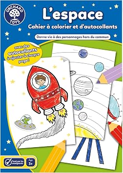 Orchard Toys - L'Espace - Livre a Colorier et Autocollants de 24 Pages - Activites de Tracage et de Coloriage de Personnages Hors du Commun - Pour les Enfants a Partir de 3 ans - Francais - FC13