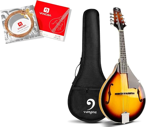 Vangoa A Style Mandolin Musical Instrument Sunburst, 8 String Acoustic Mandolin with String Set