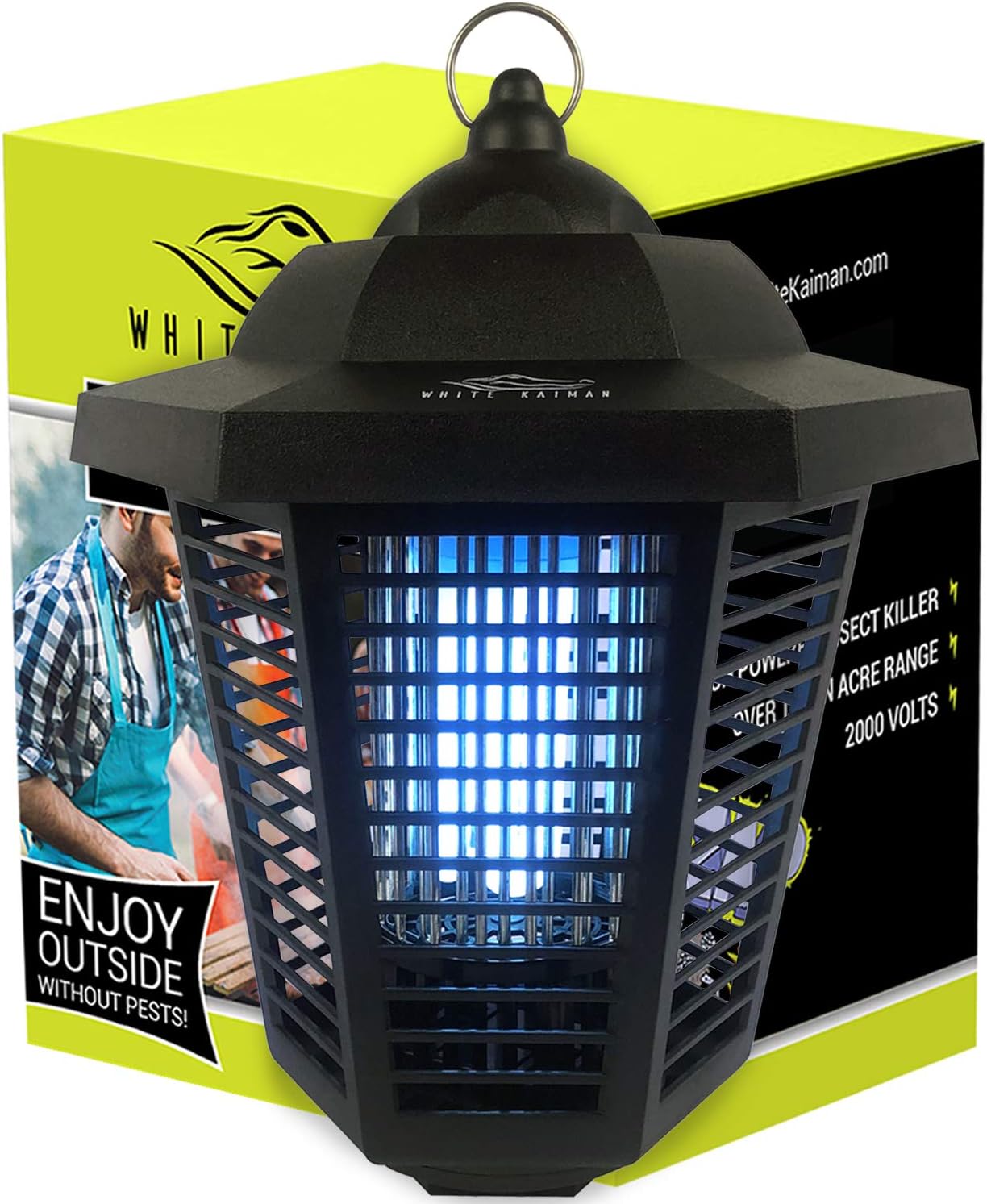 Electric Bug Zapper Outdoors Mosquito Lamp - High Powered 2000 Volt Grid & 20W UV Tube Insect Attracting Mosquito Killer Waterproof Bug Zapper by White Kaiman