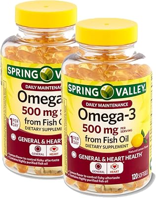 Spring Valley Omega-3 500 mg from Fish Oil, Heart Health, Lemon,120 Softgels Pack of 2