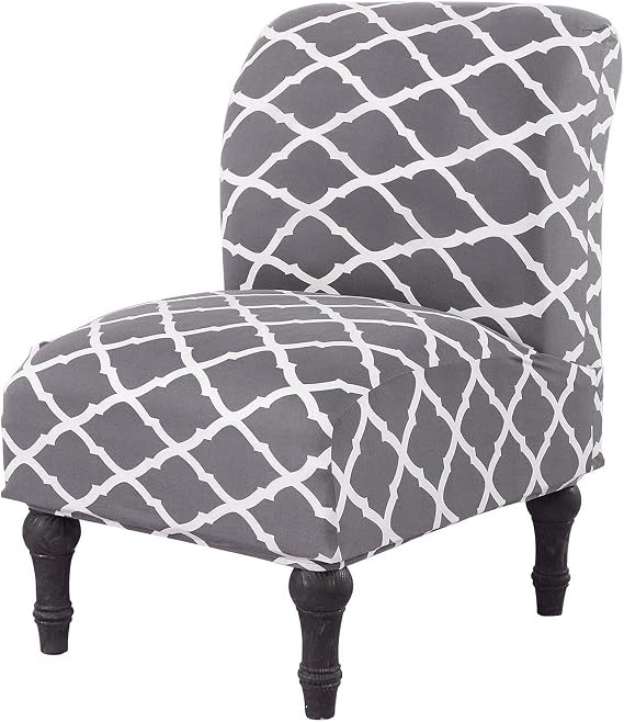 Armless Chair Slipcover Stretch Printed Pattern Textured Soft Armless Accent Chair Covers Washable Furniture Protector for Bedroom Living Room Office (Dark Gray Plaid)
