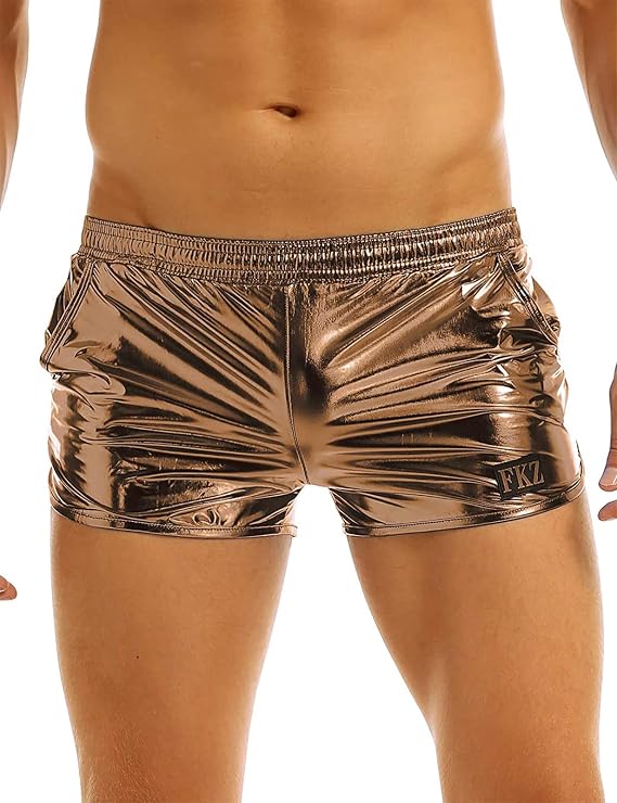 Men's Shiny Metallic Boxer Shorts Elastic Waist Hot Pants Underwear Swimsuit Lounge Underpants Swim Trunks Swimwear