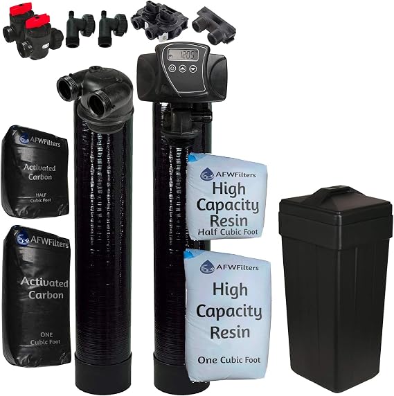AFW Filters Built Fleck 5600SXT 48,000 Grain Water Softener with Upflow Carbon Filter (8% Resin with Carbon)