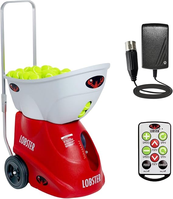 LOBSTER Sports Elite Tennis Ball Machine - Auto Portable Tennis Ball Launcher, Preloaded & Custom Drills, Spin Control, Lob Elevation Switch, Ball Speed (up to 80MPH), with Multi-Function Remote