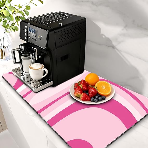 Absorbent Dish Drying Mat for Kitchen Counter, 17" X 28 Coffee Bar Mat for Espresso Machine, Quick Dry Aesthetic Drying Pad, Non-Slip Waterproof Countertop Protector for Coffee Maker, Pink Abstract
