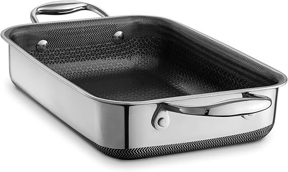 HexClad Hybrid 23 X 33 cm Rectangular Nonstick Roasting Pan, Dishwasher-Friendly, Oven-Safe Up to 480ºC, Compatible with All Cooktops