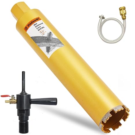 3" Wet Core Drill Bit with Water Injection Capable Adapter for SDS Plus Shank - Includes Solid Brass Quick Connector and Hose - Convenient 1 1/4"-7 Thread Core Bit with Water Feed Design