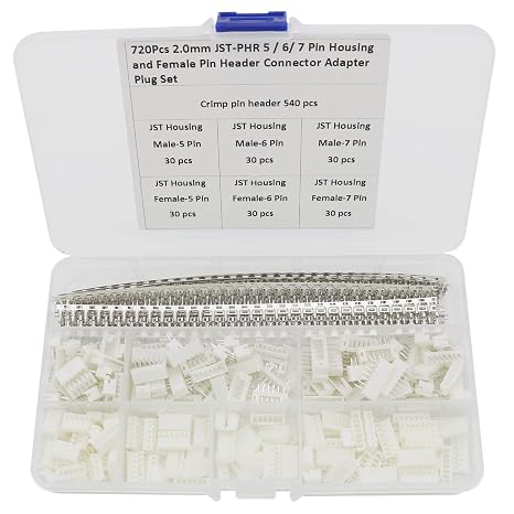 720PCS JST PH 2.0mm Connector Kit - 5/6/ 7 Pin Male Female Housing with Crimp Terminals, 2.0mm Pitch PH2.0 Headers for PCB/Wiring Repair