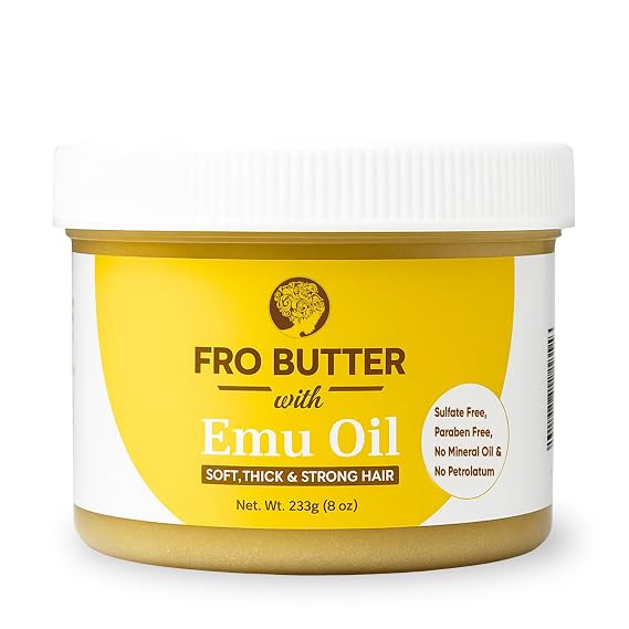 Emu Oil Hair Moisturizer for Black Women & Men | 4C Hair Products | Natural Hair Growth | Organic Ingredients | For Healthier, Stronger, Thicker - Coils, Curls, Edges, Locs | 8oz Jar