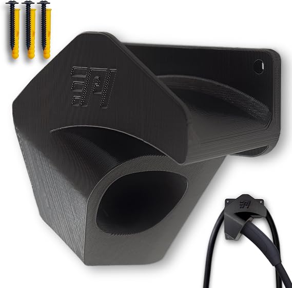 TriaFlatTM NACS Tesla Charger Wall Mount - Heavy-Duty Compact Cable Holder for Model Y/3/S/X Cybertruck Rivian Ford Hyundai Kia Chevrolet Nissan & NACS Compatible EVs (Right Side, Black)