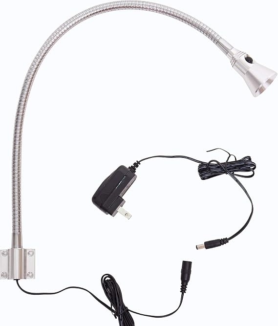 3W Gooseneck Reading Light, Wall Mount LED Display Lamp with Switch, Chrome Finish