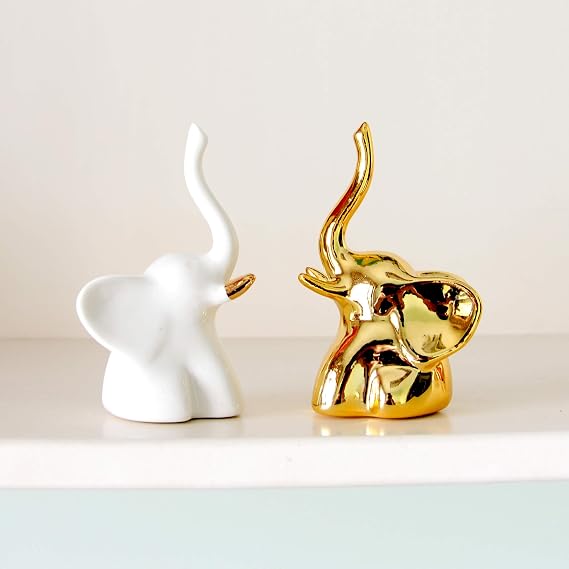 Gold and White Elephant Statues,1 Pair