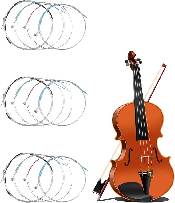 Violin Strings 3/4 12 Pcs Violin Strings Full Set Violin-Strings Universal String for 4/4 3/4 Size Stainless Core with Ball End