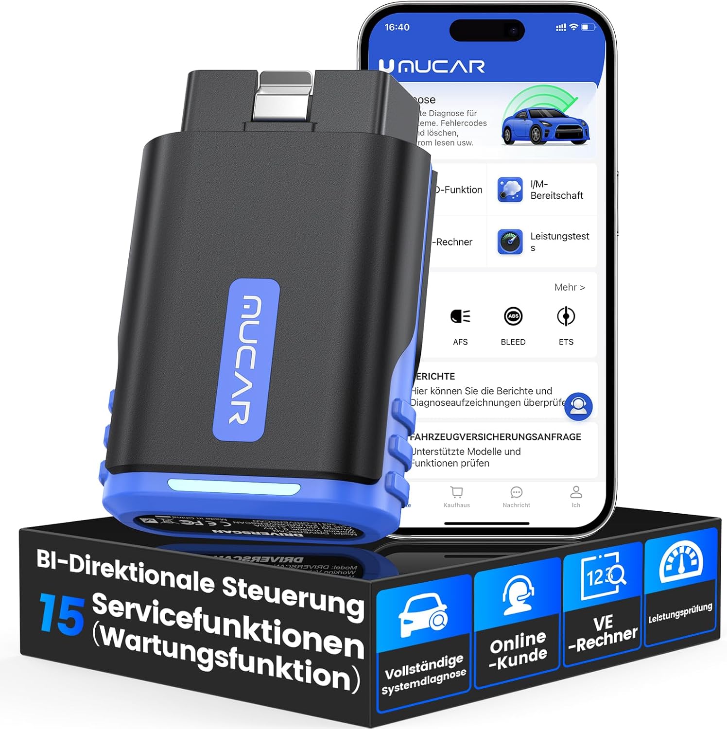 OBD2 Bluetooth Adapter for iOS & Android mucar DriverScan OBD2 Diagnostic Device with Full System Diagnostic  15 Reset Function Car Diagnostic Device for BI Directional Control Exclusive App Battery Test