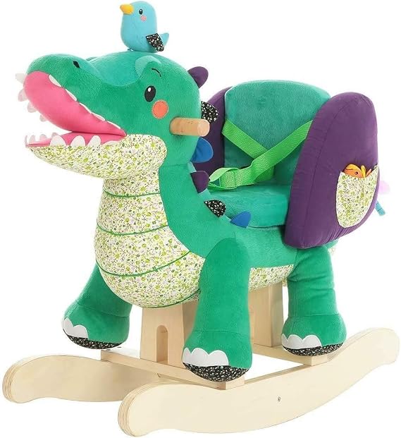 labebe Child Rocking Horse Toy, Stuffed Animal Rocking Horse, Green Crocodile Plush Rocker Toy for Kid 6 Month -3 Years, Wooden Rocking Horse Chair/Rocker/Animal Ride on