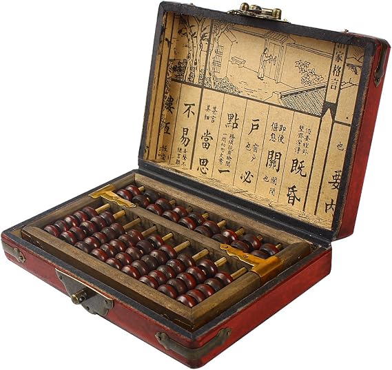 Larcele 9 Column Wooden Abacus with Vintage Leather Box SP-01 | Classic, Soroban for Study, Home Decoration, Aging Treatment