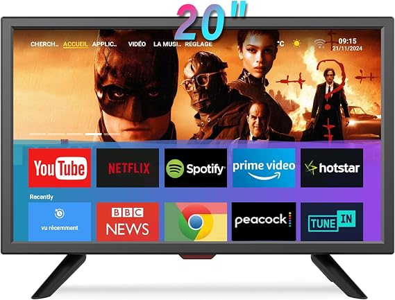 Feihe 20 inch Full HD Small Smart TV for Kitchen, RV, or On-The-Go Entertainment - Flat Screen TV Built in ATSC Tuner/USB/AV/HDMI x2