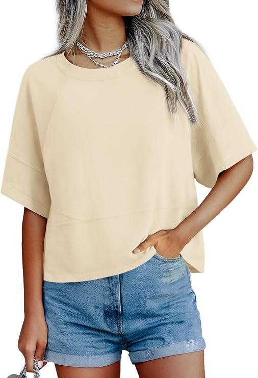 Feiersi Women Cotton T-Shirts Summer Crewneck Pullover Short Sleeve Tops Basic Tops Tees Blouses