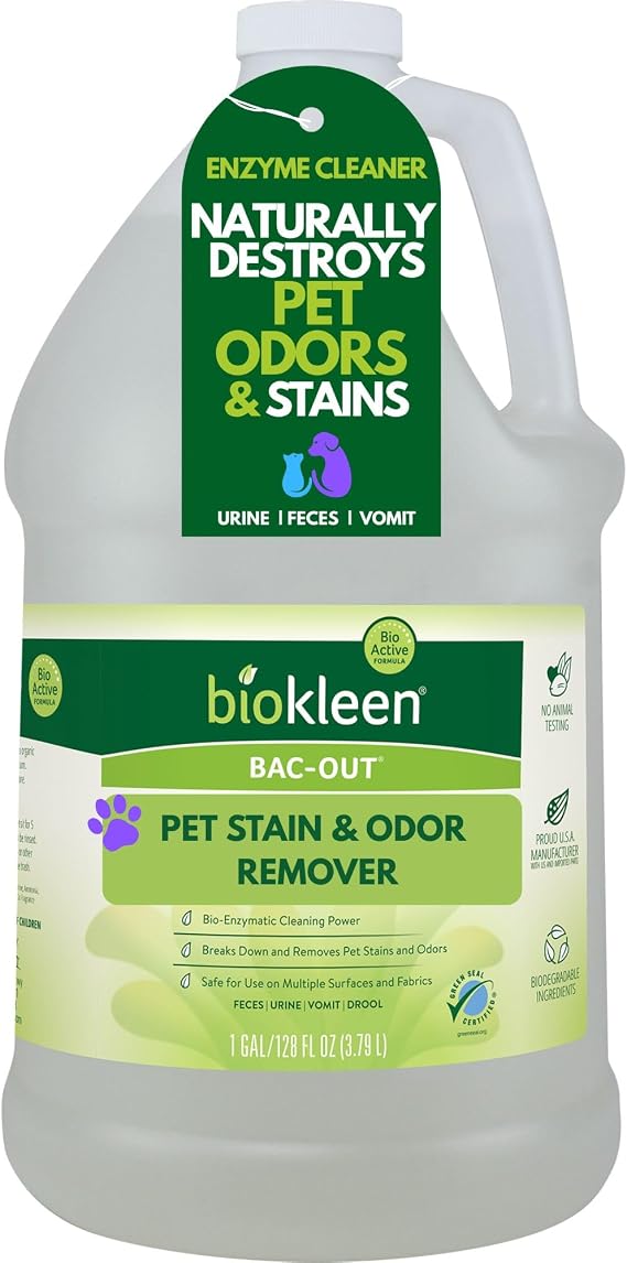 Biokleen Bac-Out Pet Stain Remover - Enzymatic, Natural, Plant-Based Destroys Stains & Odors, Safe for Surfaces & Fabrics, Carpet Cleaner - Eco-Friendly, Lavender Lime Scent, 1 Gallon