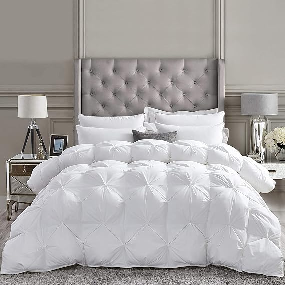 600 Thread Count Egyptian Cotton Siberian Goose Down Comforter, 750 Fill Power, (King, White - Pinch Pleat)