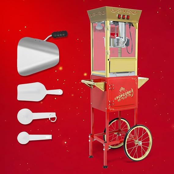Popcorn Machine,Popcorn Cart With 3 Switch Control & Steel Frame Tempered Glass Doors,Popcorn Maker For Home Party Office Movie Theater Commercial Use