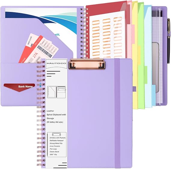 Hautoco Clipboard Folio with A4 Zip Bag Clipboard Folder with Refillable