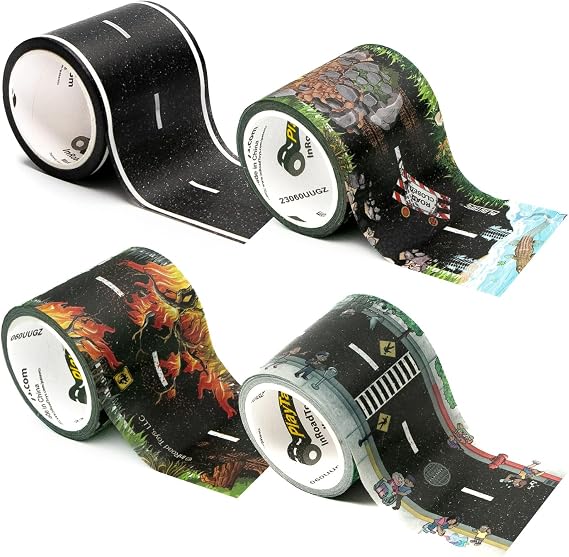 PlayTape Variety Pack Road Tape for Toy Cars - Sticks to Flat Surfaces, No Residue, 2 in. x 30 ft. Roll