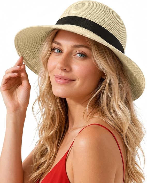 Zylioo 2XL XL L Womens Straw Sun Hat, Wide Brim Beach Hat UPF 50+, M S Floppy Summer Hat, Vacation Travel Outdoor