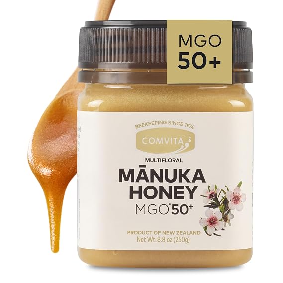 Comvita Manuka Honey MGO 50+ Multifloral, Non-GMO Raw Honey - 250g (8.8 Oz) | Raw Manuka Honey New Zealand, Pure & Unpasteurized, Tea & Wellness, Superfood Sugar Alternative, Wild