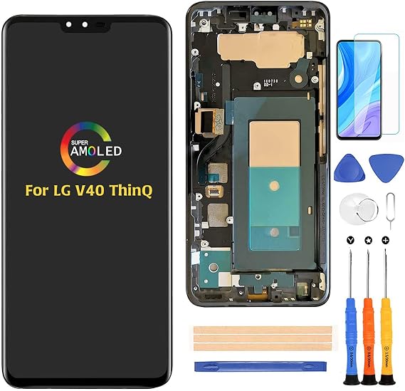 A-MIND for LG V40 ThinQ V405EBM V405QA7 V405TAB V405UA V405UA0 V405UAB with Frame Screen Replacement Touch Screen Digitizer LCD Display Full Assembly Repair Kits,with Screen Protector+Tools