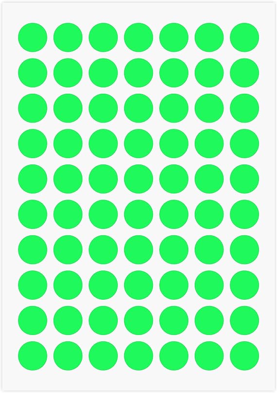 1050 PCS 3/4 Inch Fluorescent Green Dot Sticker, Round Color Coding Label | 15 Sheets Per Bag,Copper Plate Paper, Writable with Markers, Permanent Adhesive, Bright Color, For School Garage Sale