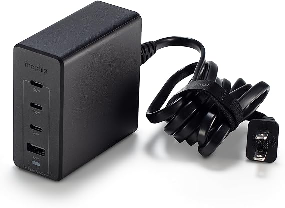 Mophie speedport 120 USB-C Charger GaN 120W, 4-Port Fast Compact Wall Charger for MacBook Pro/Air, iPad Pro, Samsung Galaxy S25/S24, Dell XPS 13, Google Pixel 9, iPhone 14/13/12 Pro, and More - Black