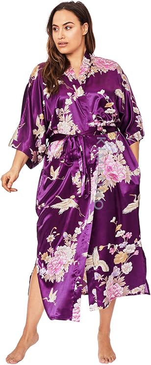 KIM+ONO Plus Size Satin Long Kimono Robe for Women