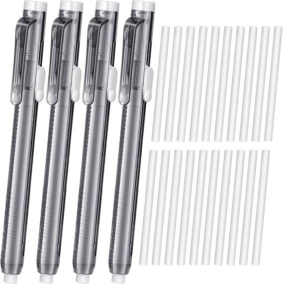 24 Pieces Retractable Mechanical Eraser Pen Bulks Retractable Mechanical Stick Eraser Refill for Teacher Gifts Painting Writing Office Daily Study (Clear Black)