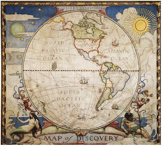 National Geographic: Map of Discovery, Western Hemisphere - 21 x 19 inches Wall Map - Laminated
