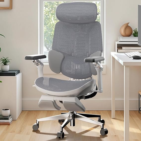 Hbada E3 Ultra Ergonomic Chair, with 3-Zone Dynamic Lumbar Support, 360 Mechanical Armrest, 4D Adjustable Headrest, Aluminum Alloy, Mesh Chair Grey