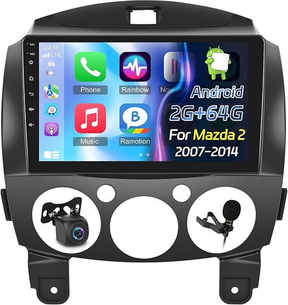 NHOPEEW [2+64G] Android 13 Car Radio for Mazda 2 2007-2014 - Wireless Carplay and Android Auto - 9 Inch Touchscreen Car Stereo with Hi-Fi/WiFi/GPS Navigation/SWC + AHD Backup Camera