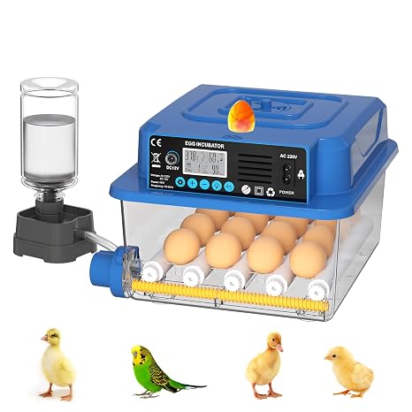 Upgrade 16-Egg Fully Automatic Incubator, Automatic Temperature & Humidity Control, Auto-Turning and Dual Power Supply for Hatching Hen Duck Quail Eggs