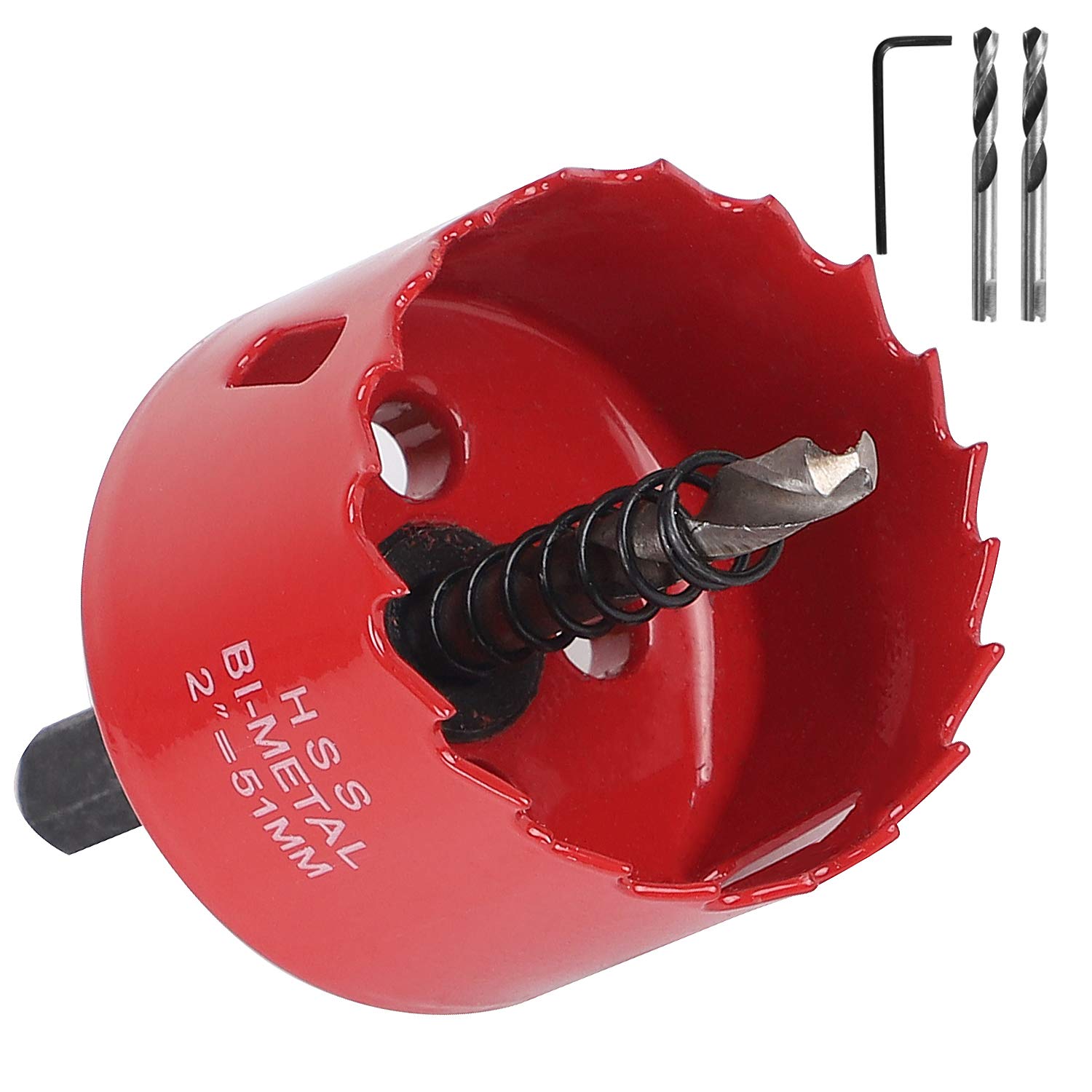 KINJOEK 2 Inch 51 mm HSS BI-Metal Hole Saw, Heavy Duty Steel Cornhole Boards Hole Saw Blade Corn Hole Tool Drill Bit Saw Cutter for Wood Drywall Plywood Metal Plastic Acrylic Fiberboard, Red