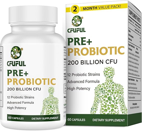 Probiotics for Women & Men, 200 Billion CFU 12 Strains with 3 Organic Prebiotics and Probiotics for Digestive Health Gut, Immune, Bloating & Gas, Energy, Overall Health, Shelf Stable - 2 Month Supply
